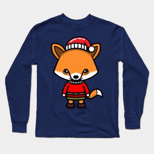 kawaii doodle cute fox christmas Long Sleeve T-Shirt